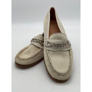 G. H. Bass Weejun’s Cream Haircalf Leather Loafers With Chain Detail